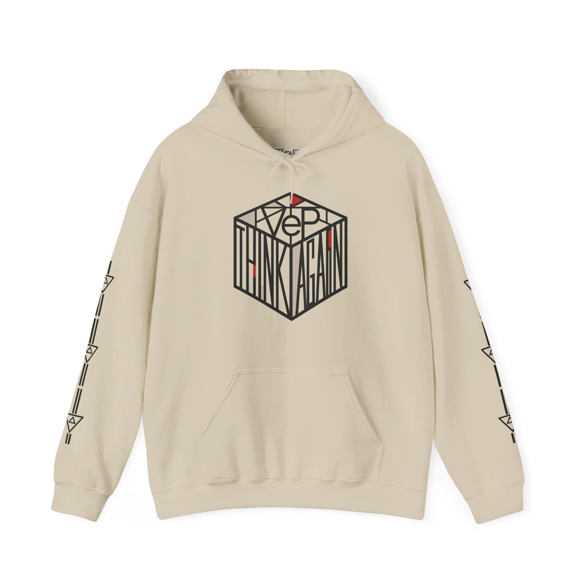 Think Again Cube Hoodie — Minimal Geometric Graphic Sweatshirt