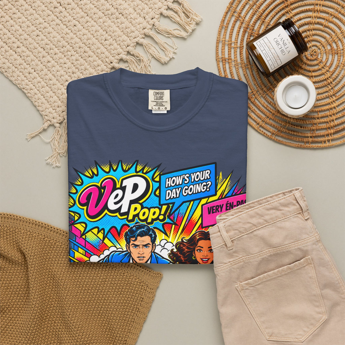 Pop Art Couple Graphic T-Shirt — 'VeP Pop! How's Your Day Going? Crash! Bang!'