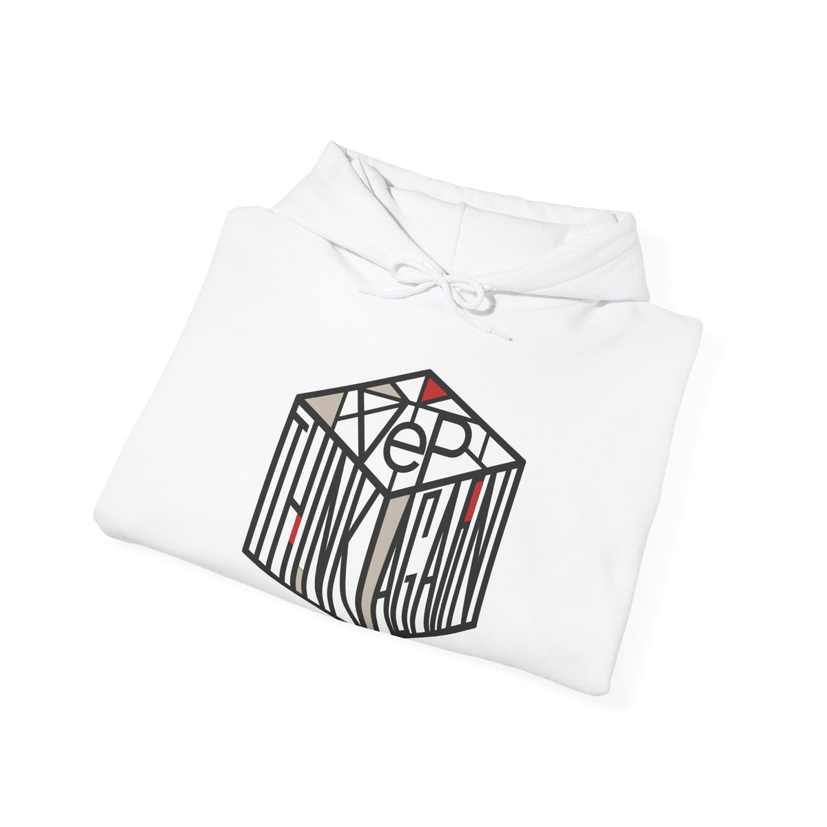 Think Again Cube Hoodie — Minimal Geometric Graphic Sweatshirt