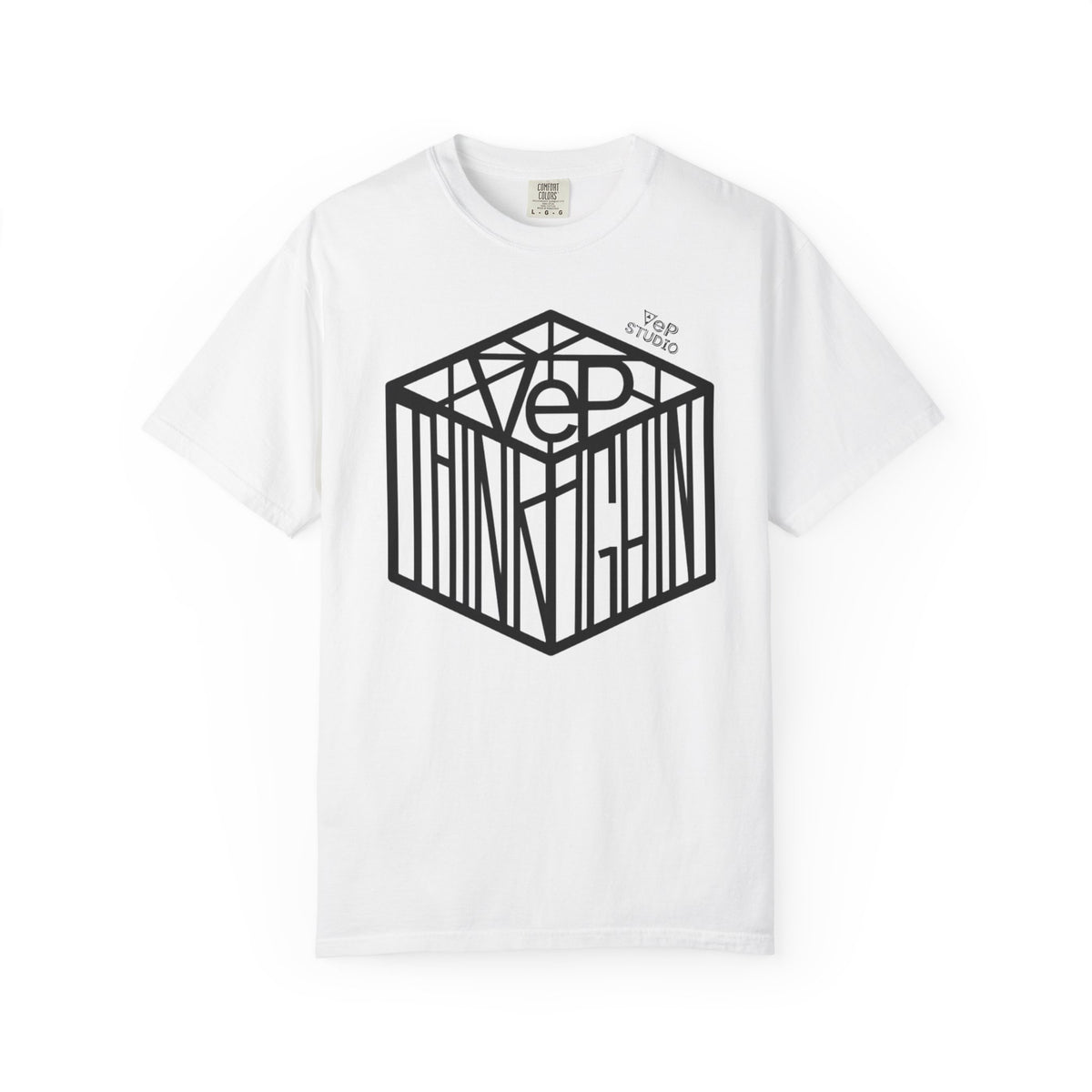 Think Outside the Box T-Shirt — Optical Cube Design with “Looking” Back Text