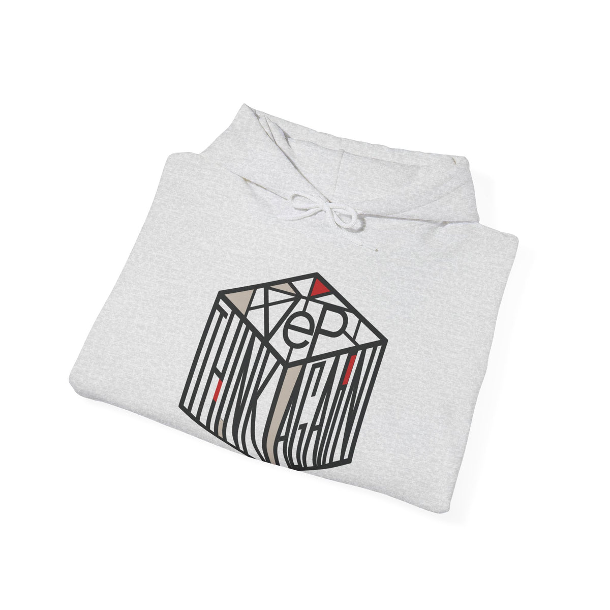 Think Again Cube Hoodie — Minimal Geometric Graphic Sweatshirt