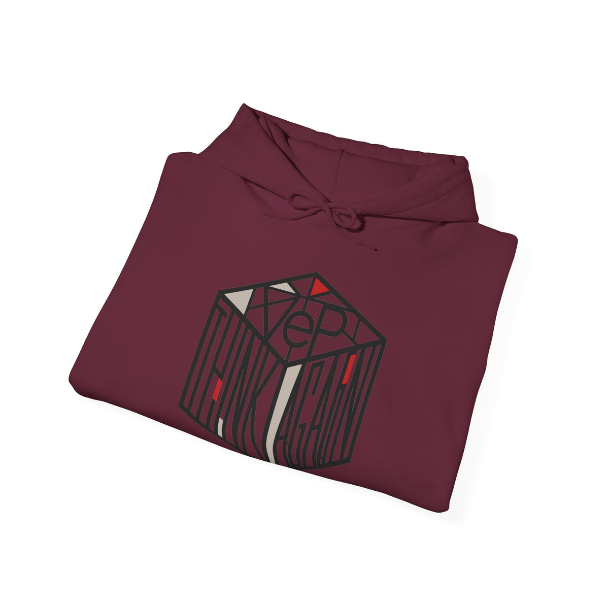 Think Again Cube Hoodie — Minimal Geometric Graphic Sweatshirt