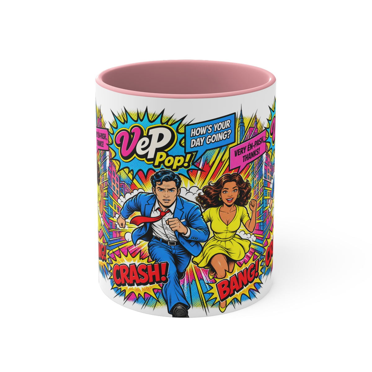 Pop Art Comic Mug — 'Crash! Bang!' Colorful Accent Coffee Cup