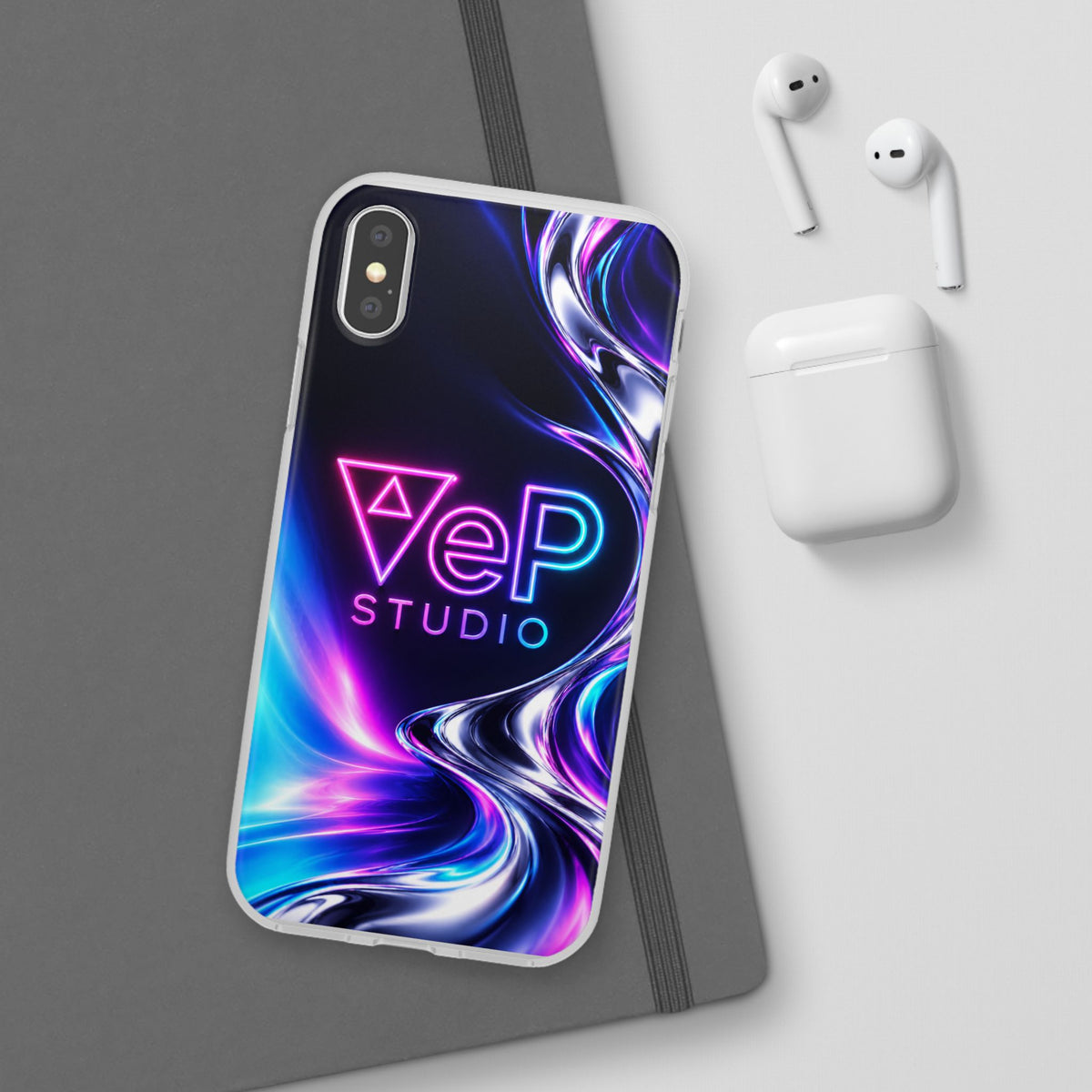 Phone Case — Neon Vaporwave "VeP Studio" Soft Flexi Cover
