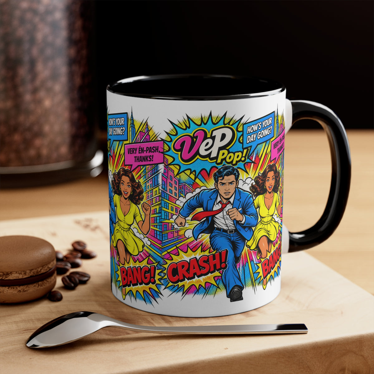 Pop Art Comic Mug — 'Crash! Bang!' Colorful Accent Coffee Cup
