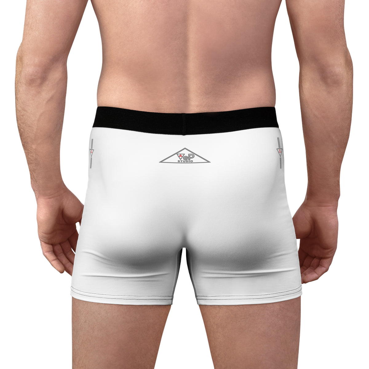 Minimal Logo Art-House Boxer Briefs — White All-Over-Print Streetwear