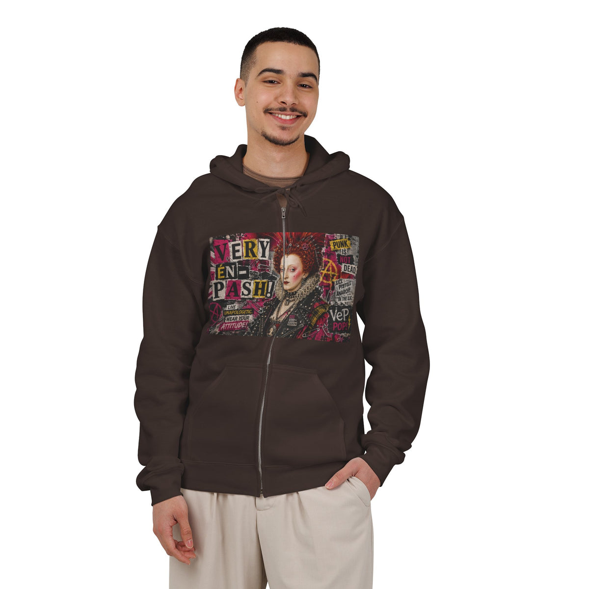 Zip Hoodie — Punk Elizabethan Collage Graphic "Very En Pash"
