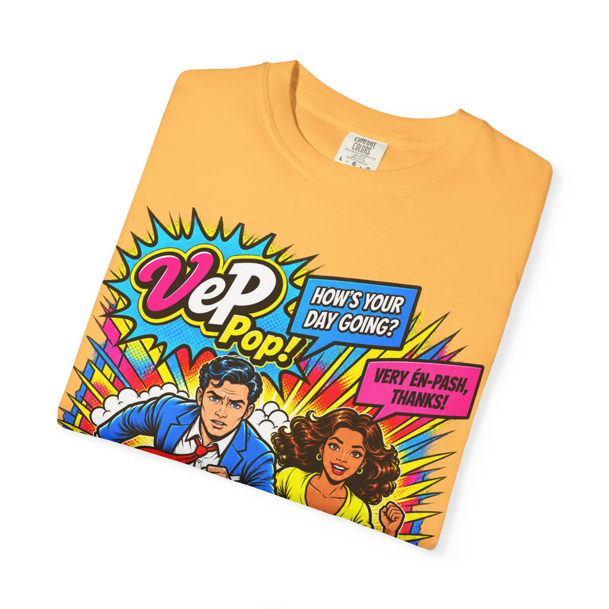 Pop Art Couple Graphic T-Shirt — 'VeP Pop! How's Your Day Going? Crash! Bang!'