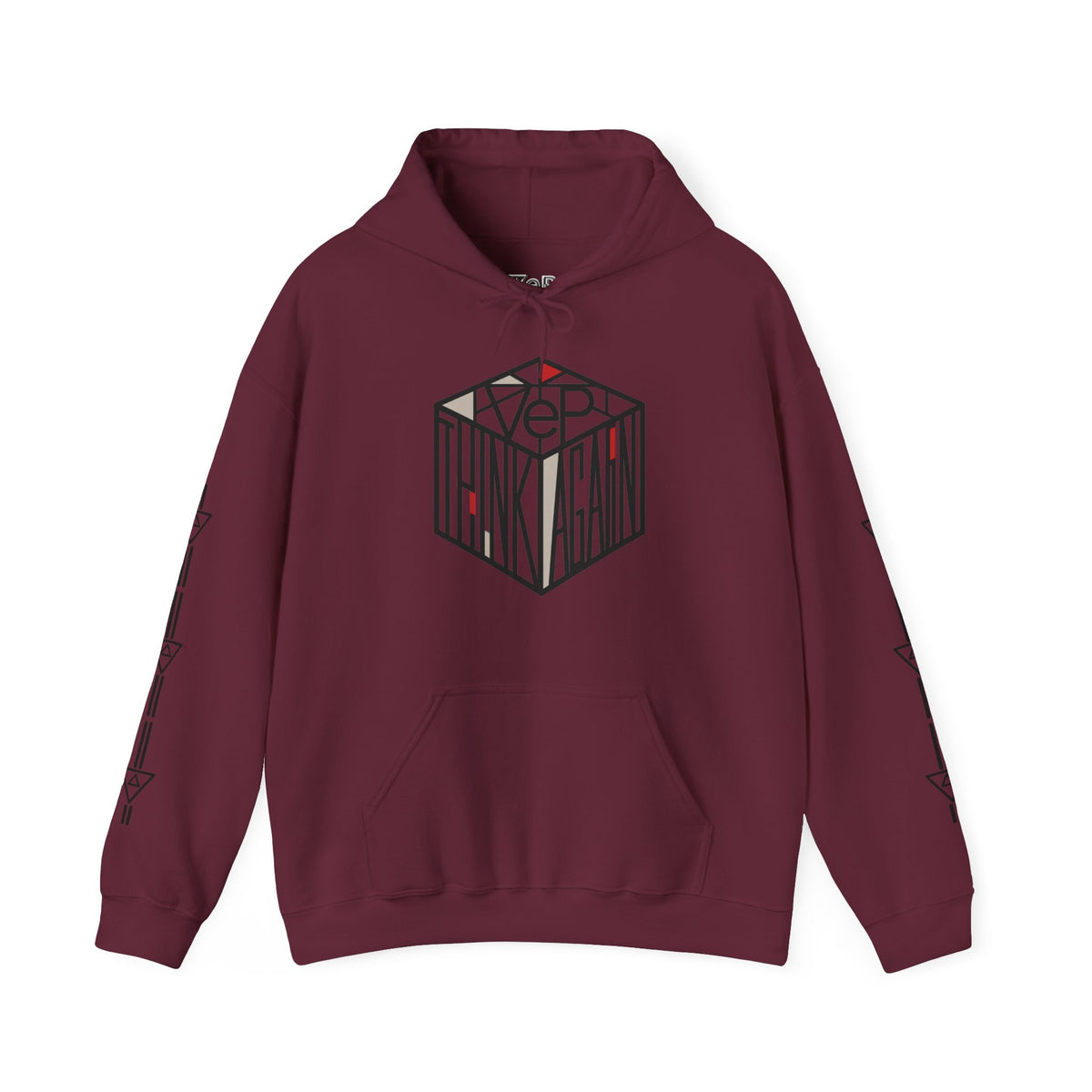 Think Again Cube Hoodie — Minimal Geometric Graphic Sweatshirt