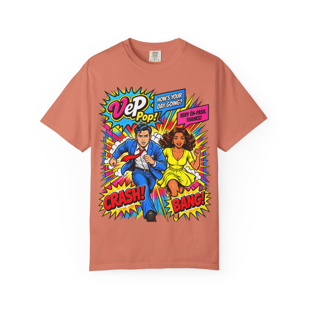 Pop Art Couple Graphic T-Shirt — 'VeP Pop! How's Your Day Going? Crash! Bang!'