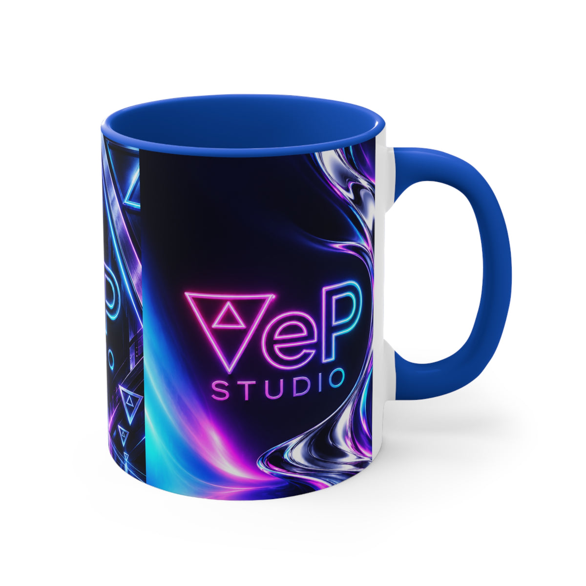 Neon Retro Studio Accent Mug — 11oz Colorful Logo Coffee Cup