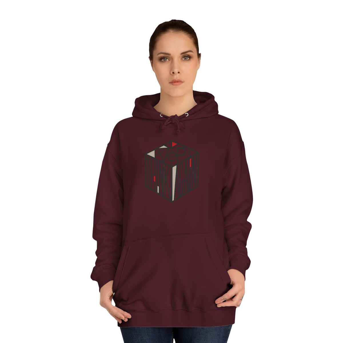 Minimal Geometric Cube Hoodie — 'VeP' Studio Logo Pullover