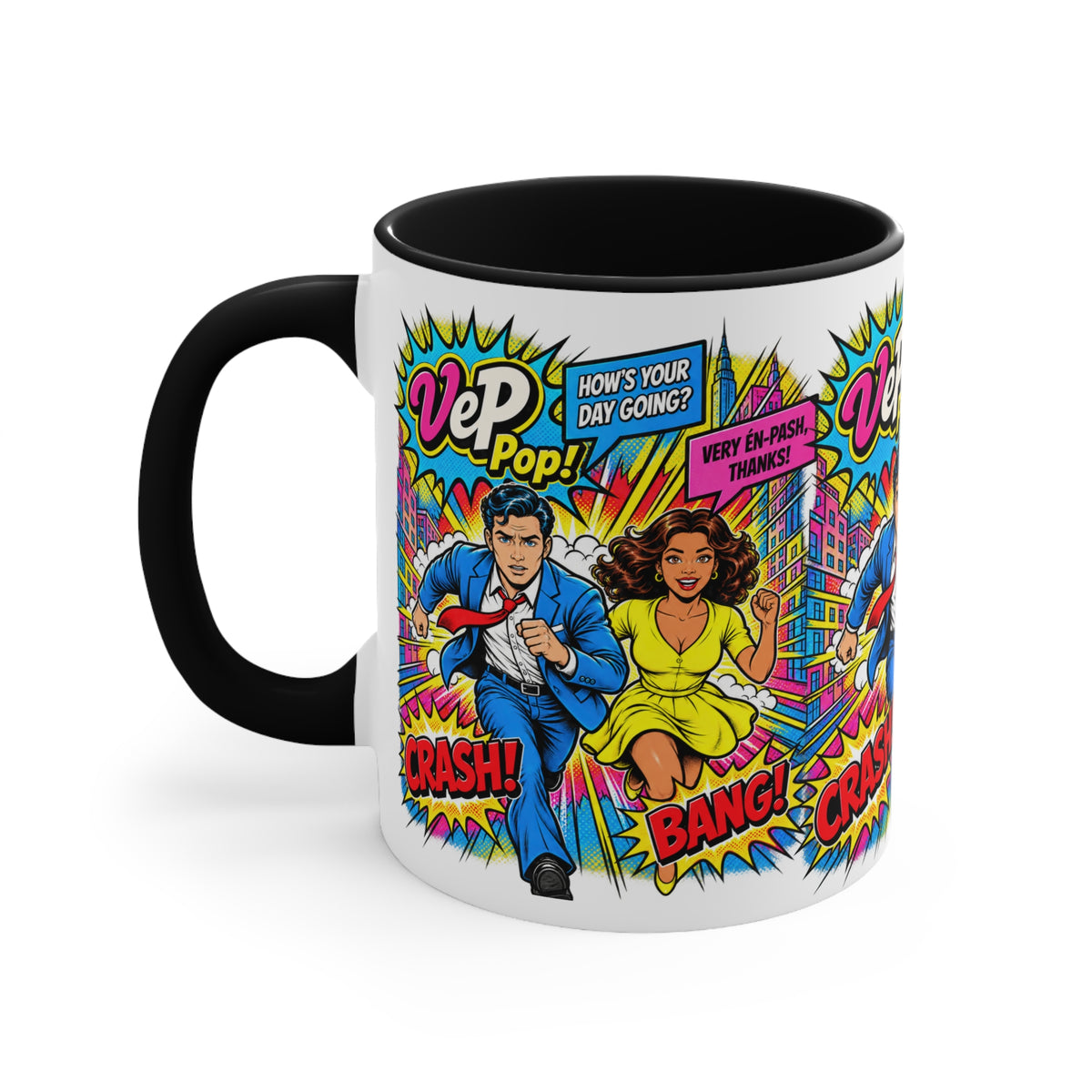 Pop Art Comic Mug — 'Crash! Bang!' Colorful Accent Coffee Cup