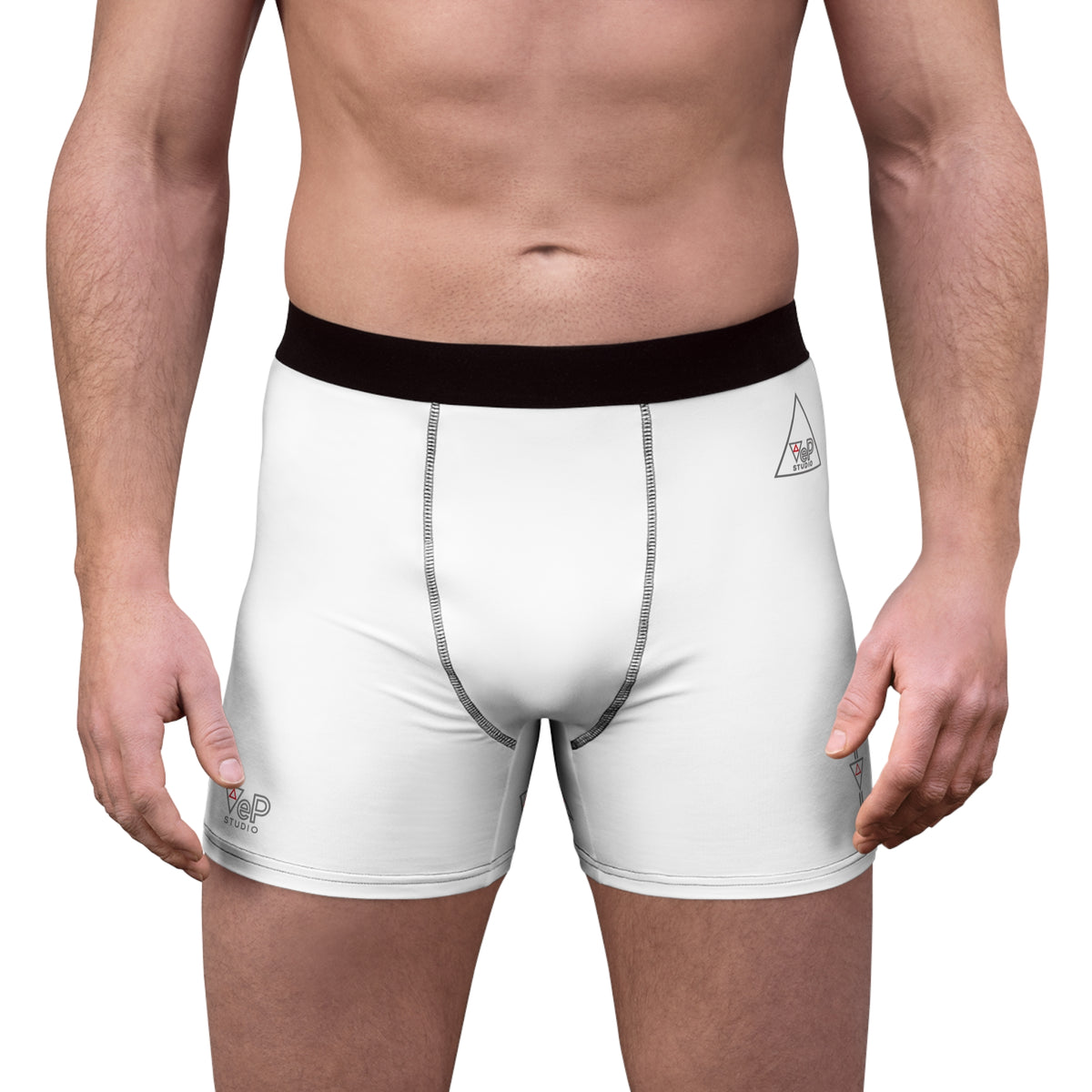 Minimal Logo Art-House Boxer Briefs — White All-Over-Print Streetwear