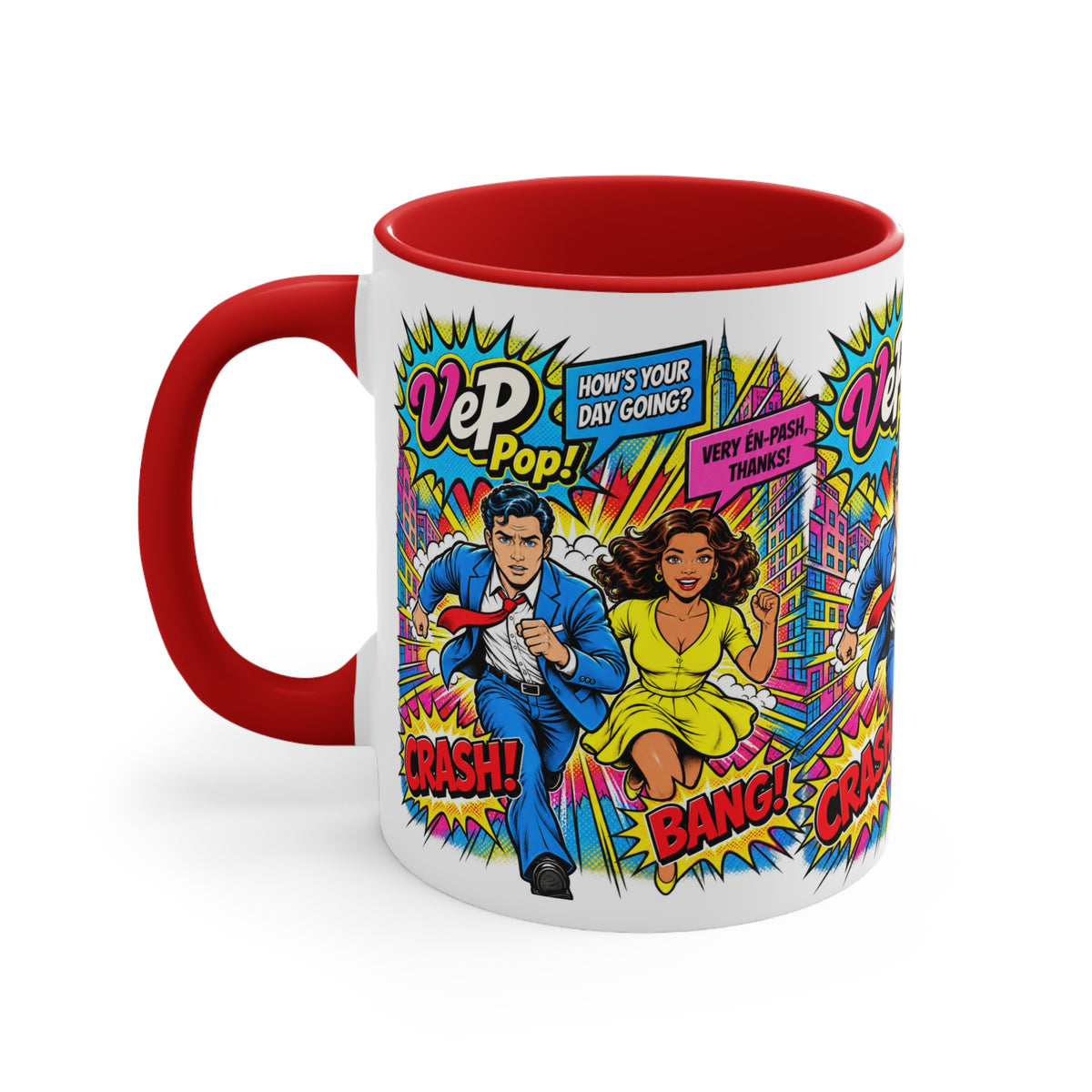Pop Art Comic Mug — 'Crash! Bang!' Colorful Accent Coffee Cup