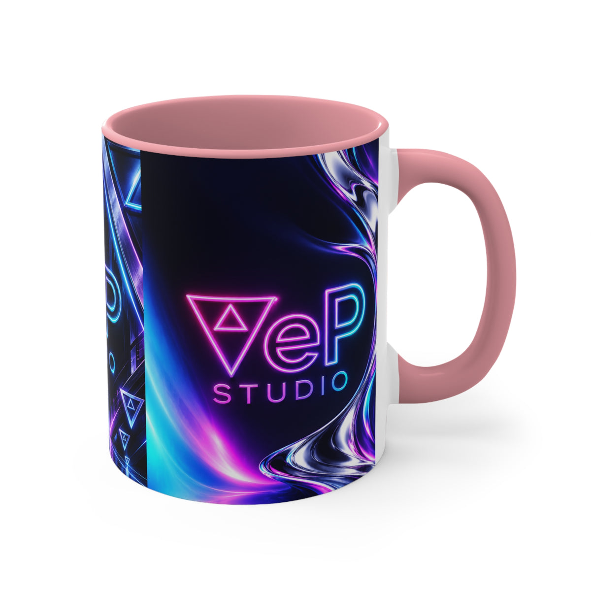 Neon Retro Studio Accent Mug — 11oz Colorful Logo Coffee Cup