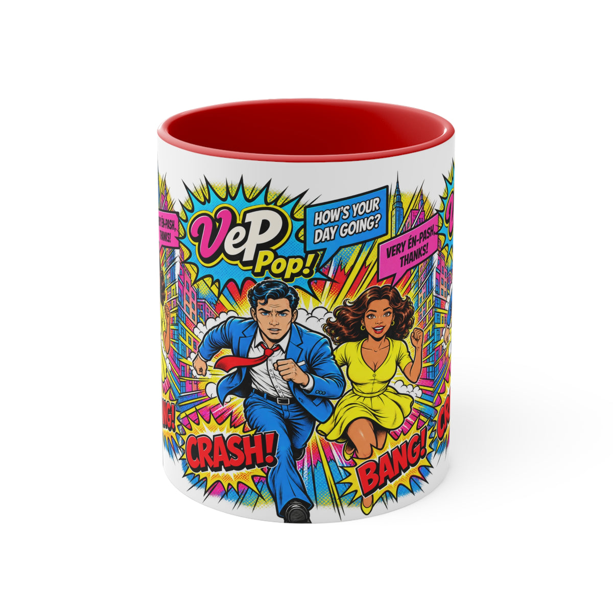 Pop Art Comic Mug — 'Crash! Bang!' Colorful Accent Coffee Cup