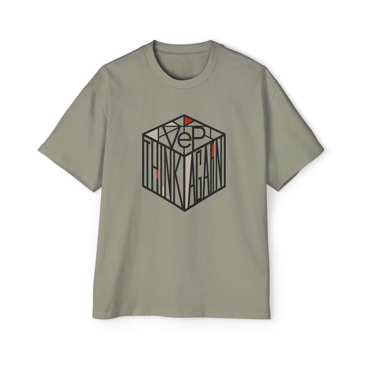 Think Again Cube Graphic Tee — Men's Oversized Cotton T-Shirt