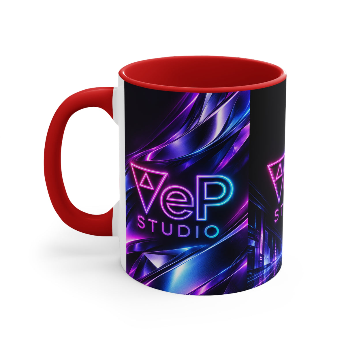 Neon Retro Studio Accent Mug — 11oz Colorful Logo Coffee Cup
