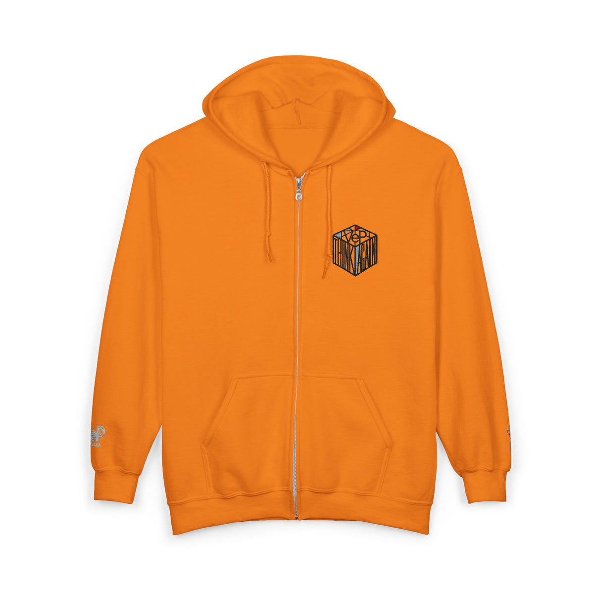 Zip Hoodie with Black Cube Graphic – Minimal Geometric Streetwear