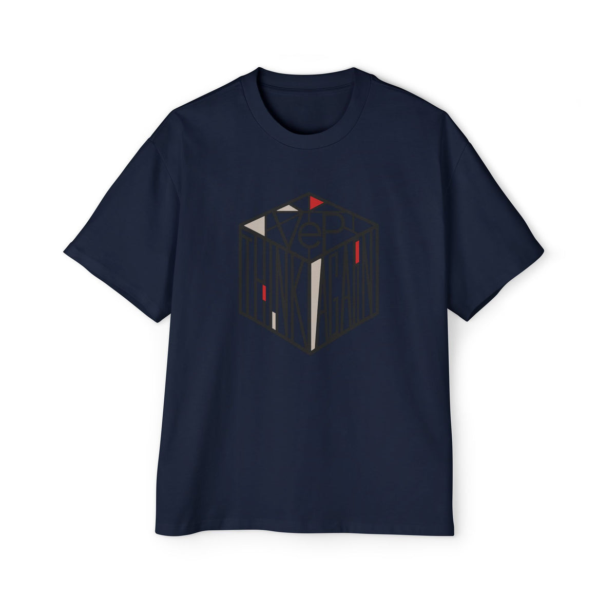 Think Again Cube Graphic Tee — Men's Oversized Cotton T-Shirt