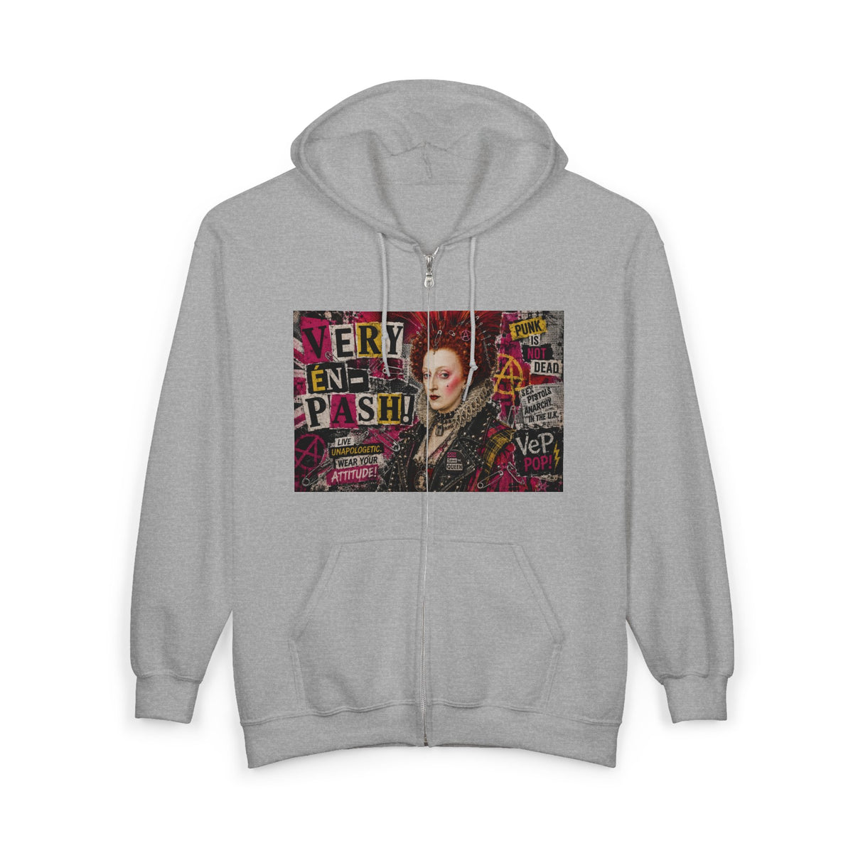 Zip Hoodie — Punk Elizabethan Collage Graphic "Very En Pash"