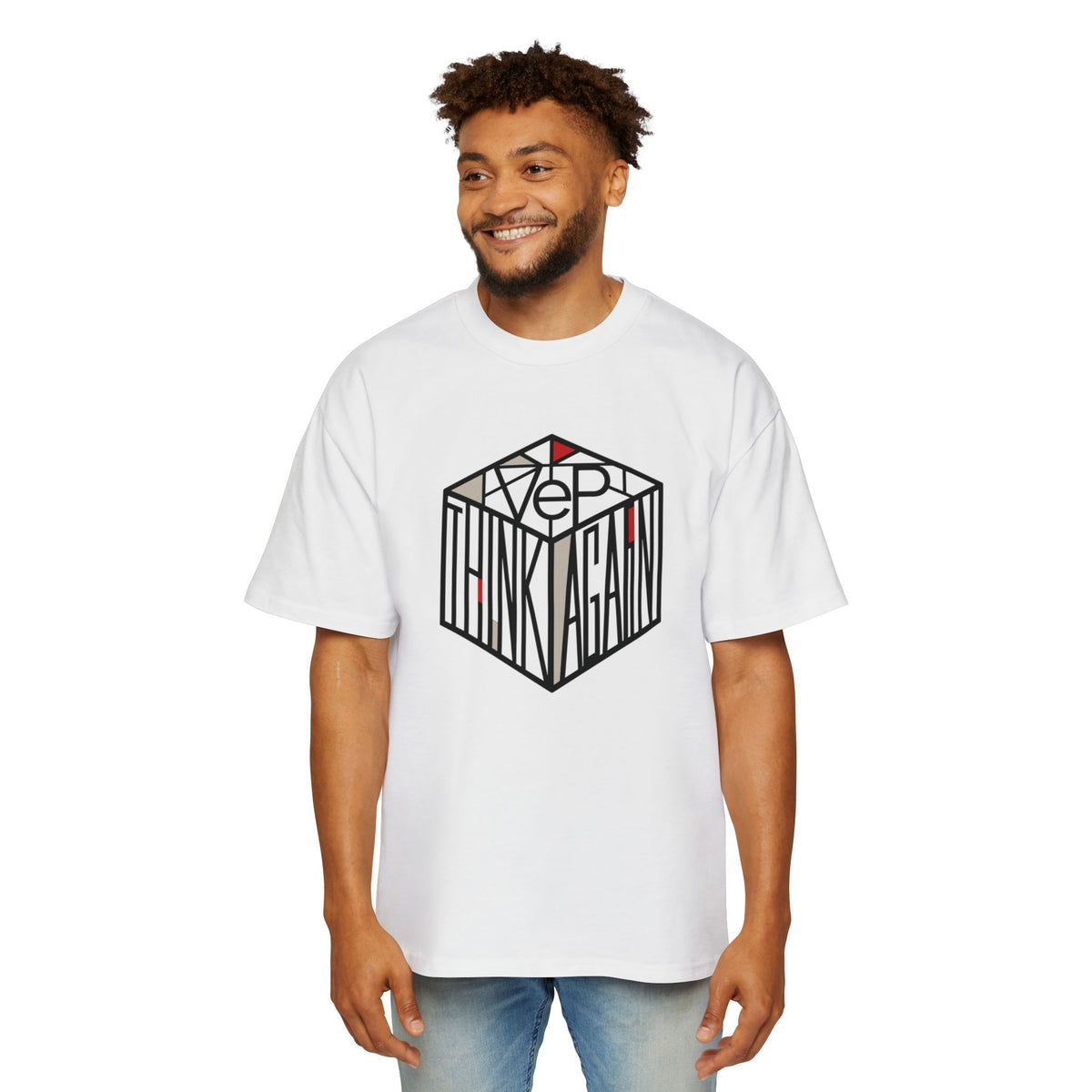 Think Again Cube Graphic Tee — Men's Oversized Cotton T-Shirt