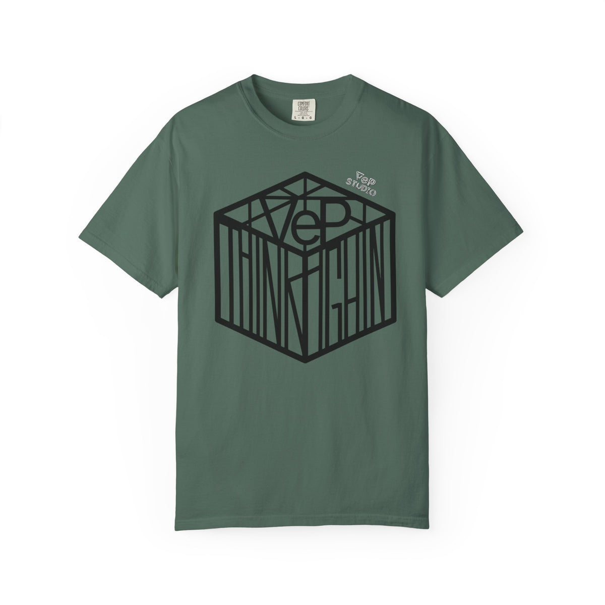 Think Outside the Box T-Shirt — Optical Cube Design with “Looking” Back Text