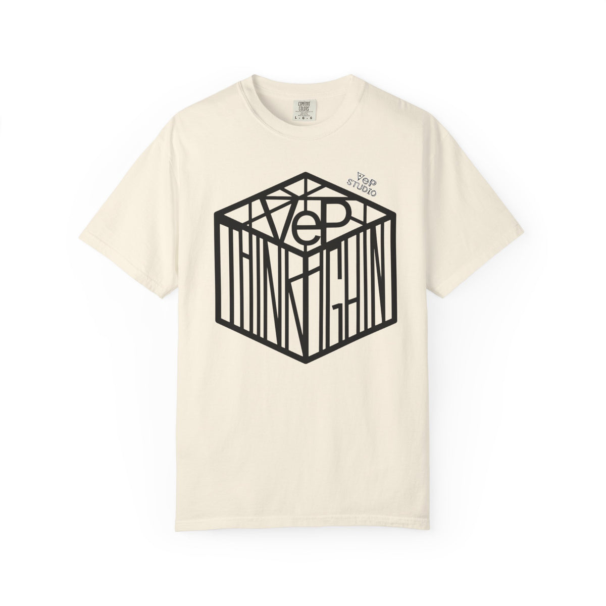 Think Outside the Box T-Shirt — Optical Cube Design with “Looking” Back Text