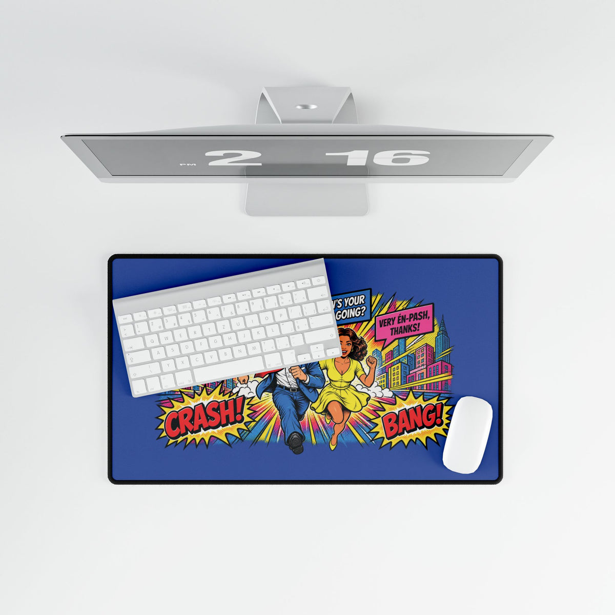 Retro Comic Pop Art Desk Mat — "How's Your Day Going?" Gaming & Office Mouse Pad