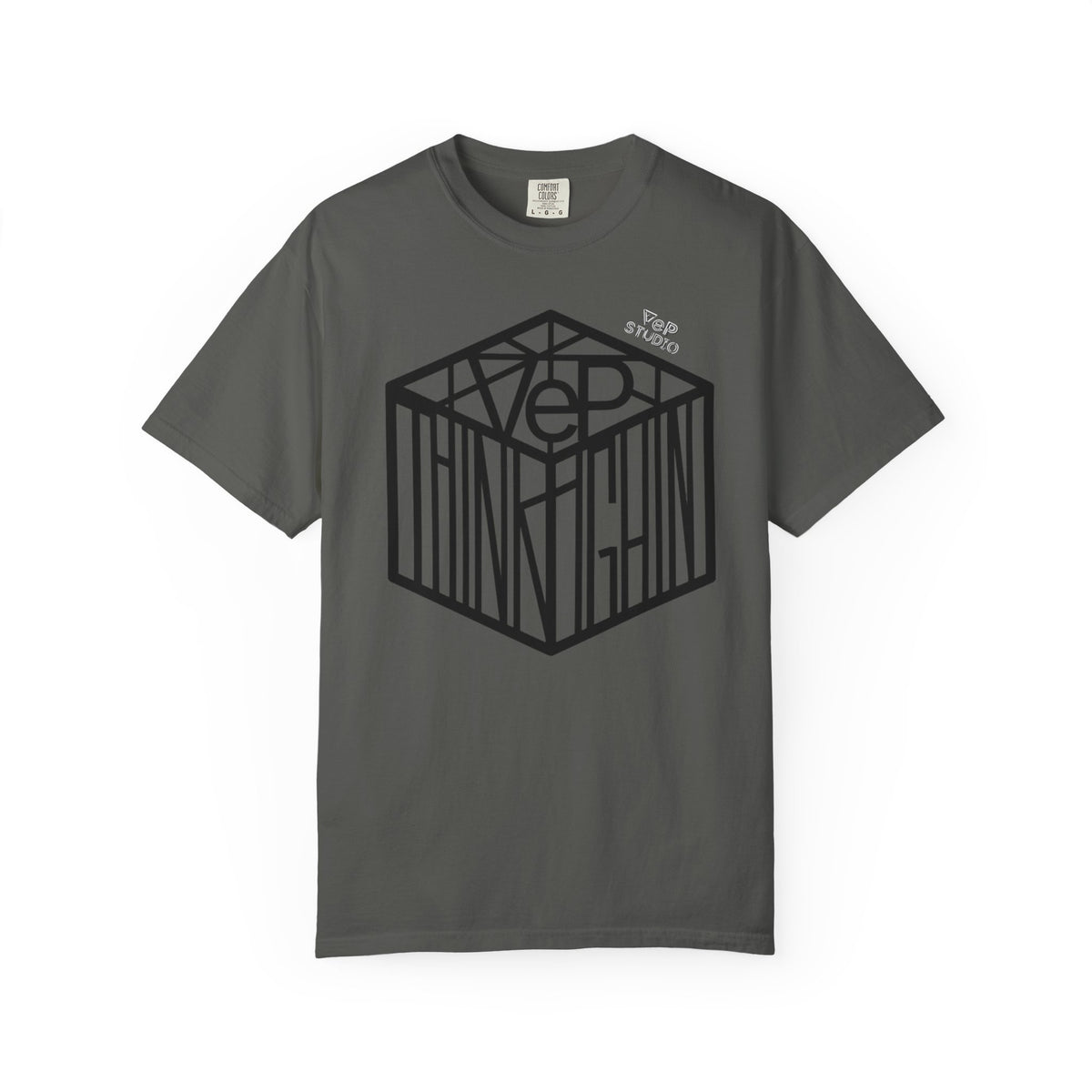 Think Outside the Box T-Shirt — Optical Cube Design with “Looking” Back Text