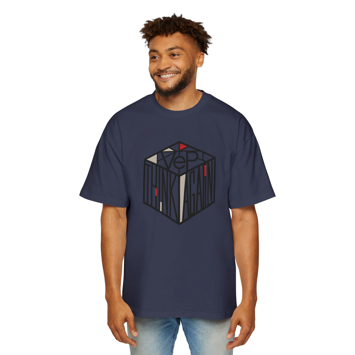 Think Again Cube Graphic Tee — Men's Oversized Cotton T-Shirt