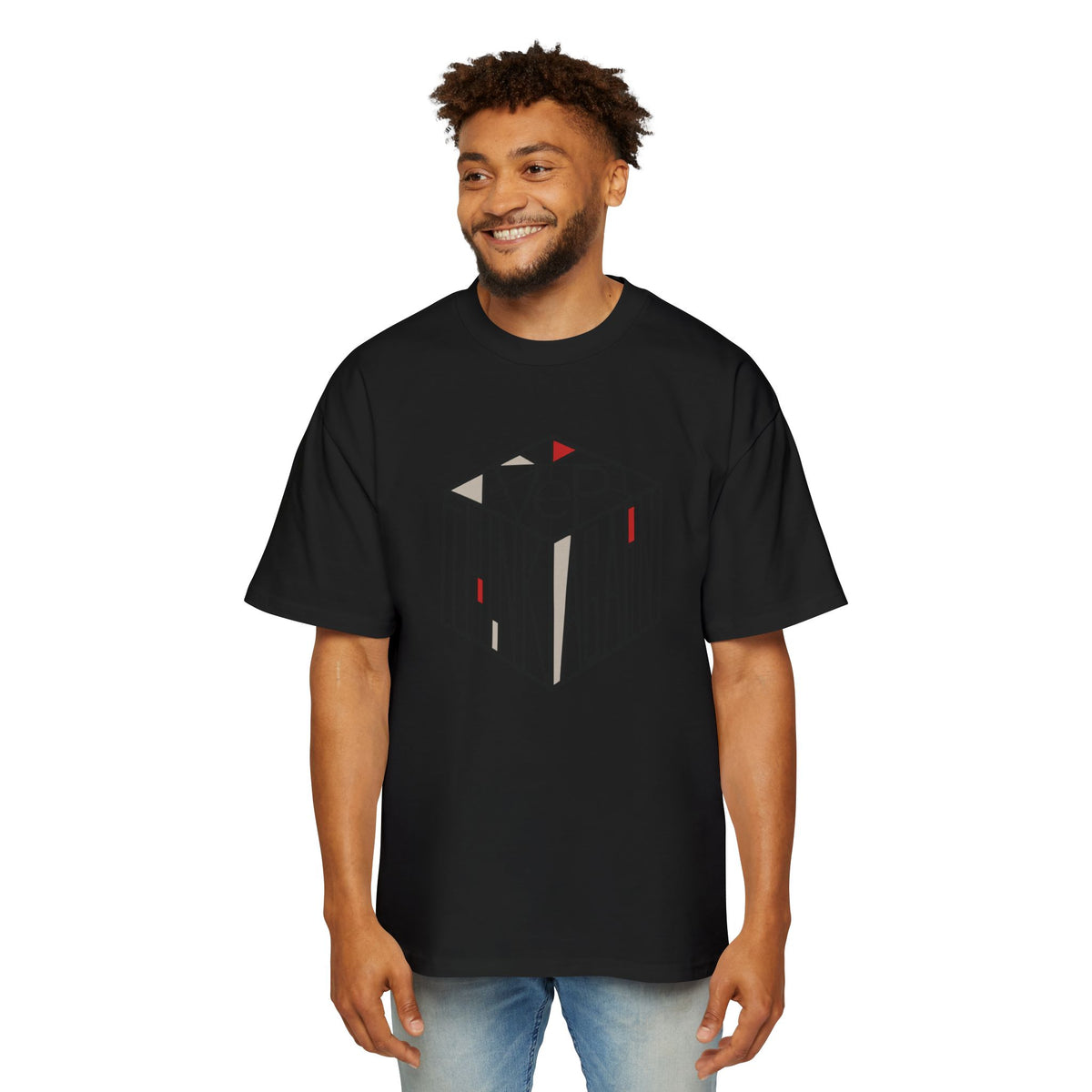 Think Again Cube Graphic Tee — Men's Oversized Cotton T-Shirt
