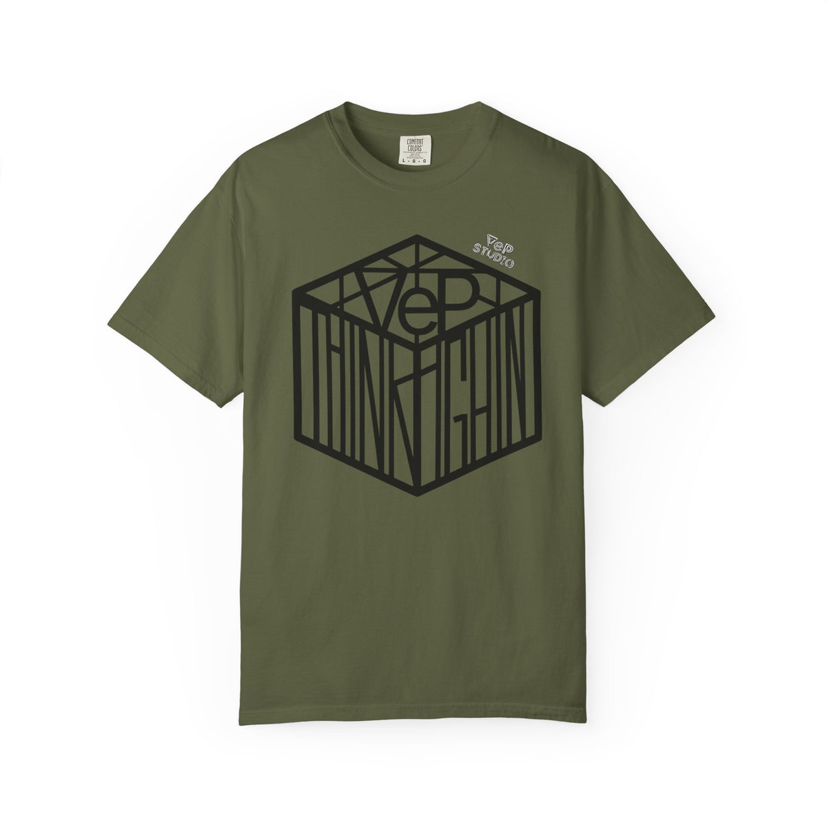 Think Outside the Box T-Shirt — Optical Cube Design with “Looking” Back Text
