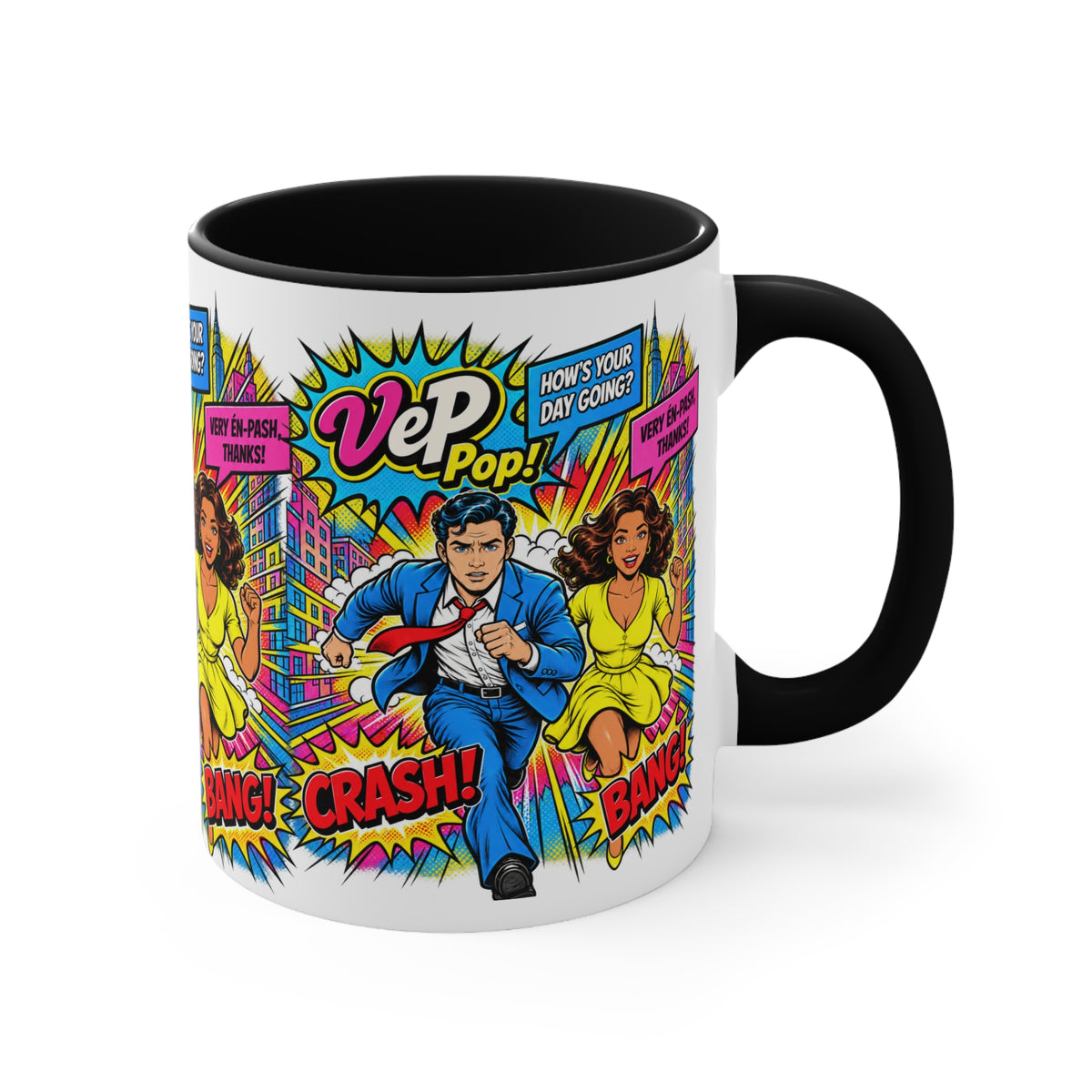Pop Art Comic Mug — 'Crash! Bang!' Colorful Accent Coffee Cup