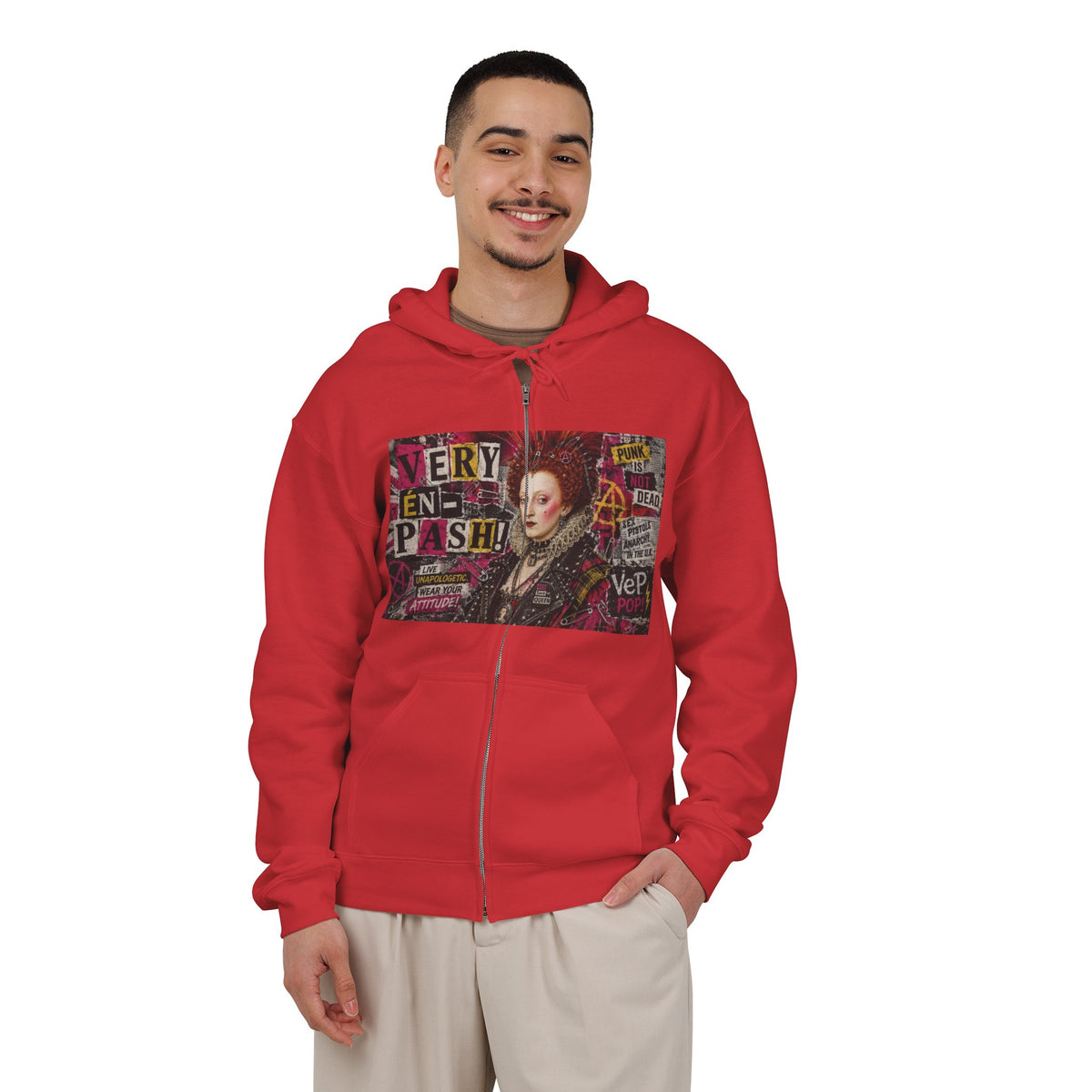 Zip Hoodie — Punk Elizabethan Collage Graphic "Very En Pash"