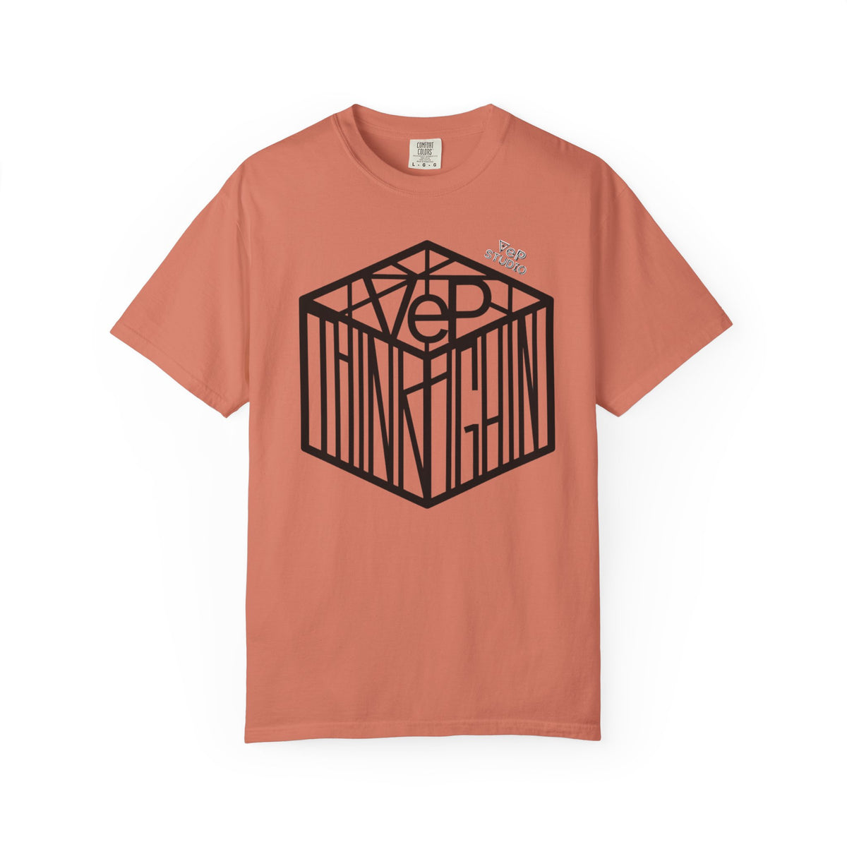 Think Outside the Box T-Shirt — Optical Cube Design with “Looking” Back Text