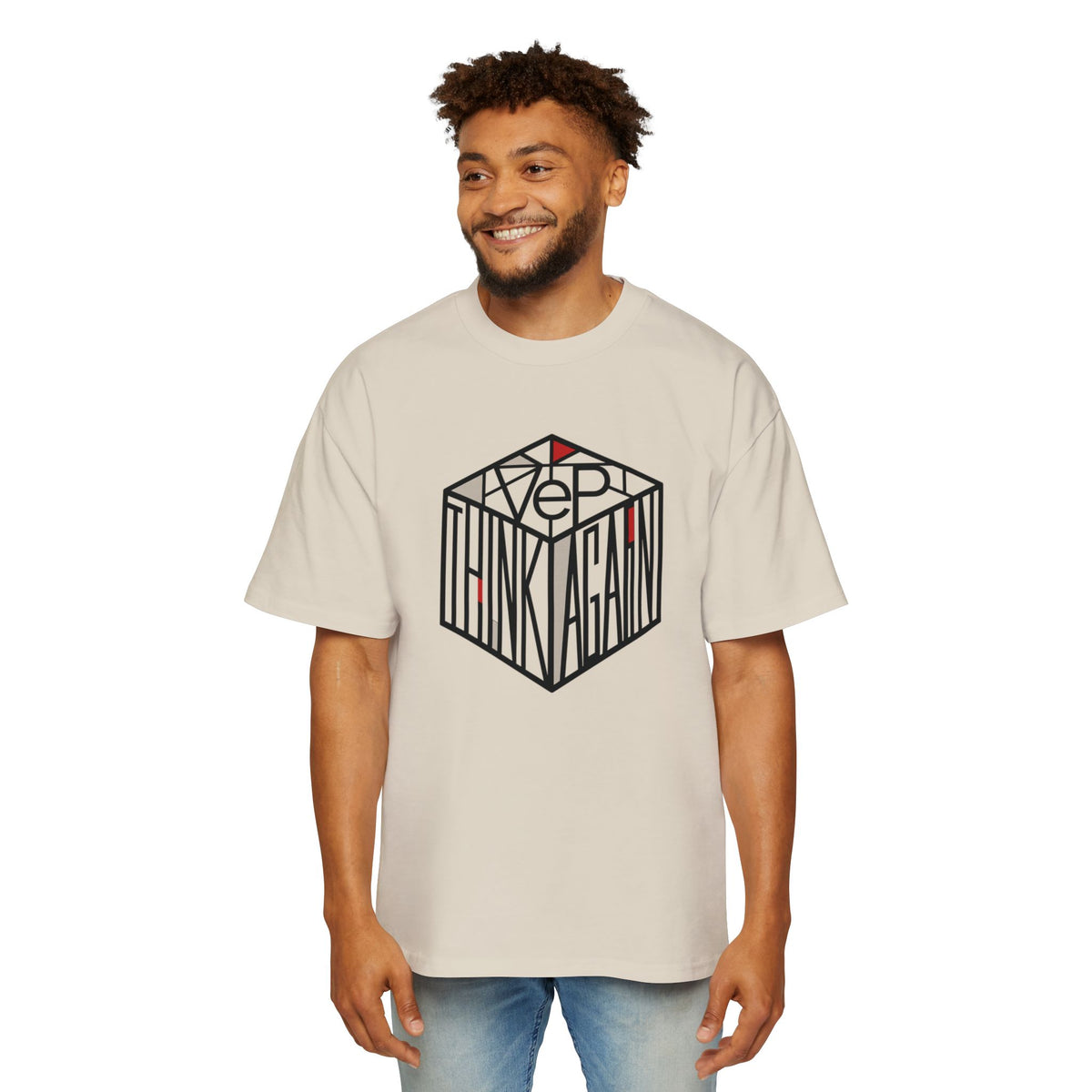 Think Again Cube Graphic Tee — Men's Oversized Cotton T-Shirt