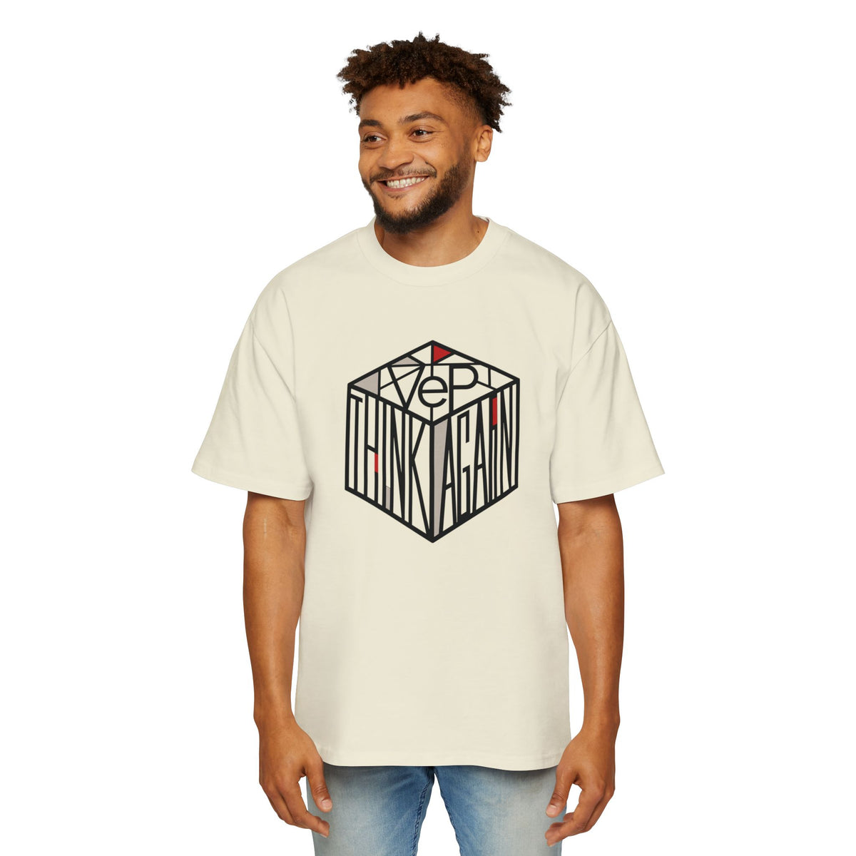 Think Again Cube Graphic Tee — Men's Oversized Cotton T-Shirt