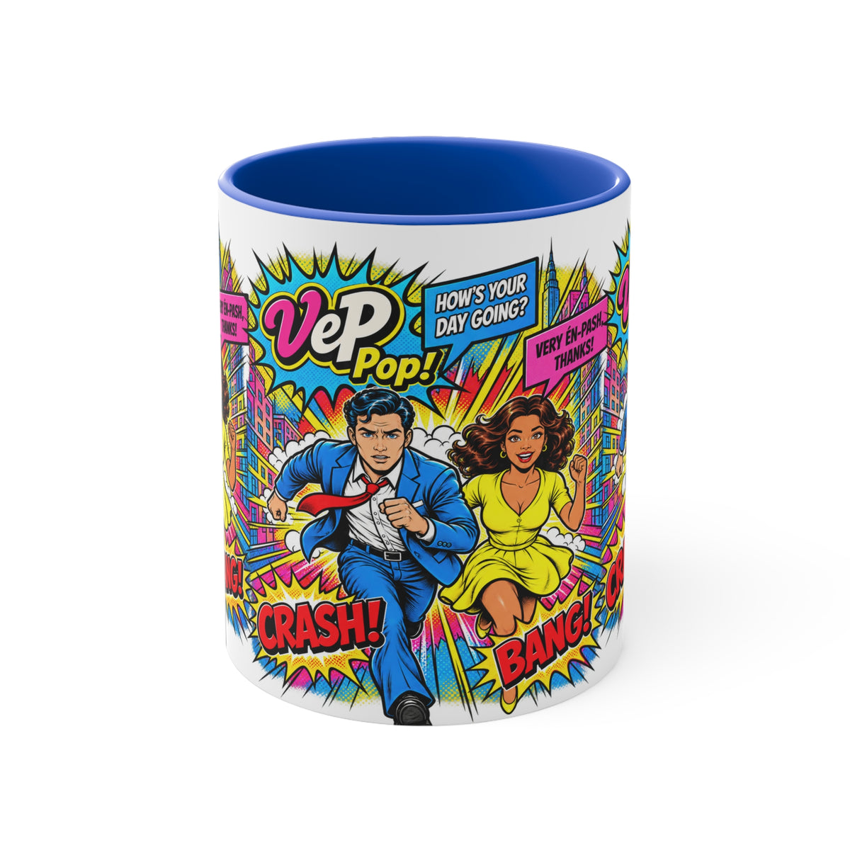 Pop Art Comic Mug — 'Crash! Bang!' Colorful Accent Coffee Cup