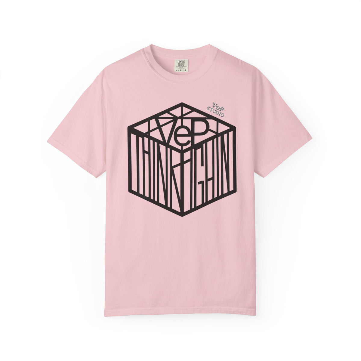 Think Outside the Box T-Shirt — Optical Cube Design with “Looking” Back Text