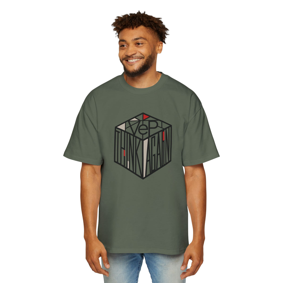 Think Again Cube Graphic Tee — Men's Oversized Cotton T-Shirt