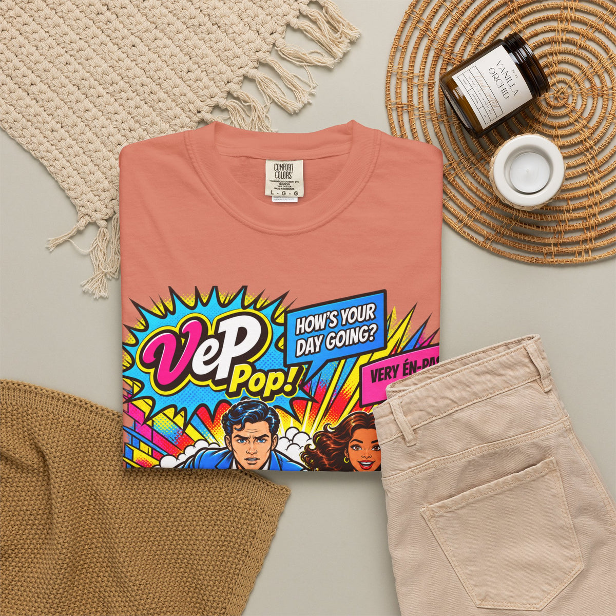Pop Art Couple Graphic T-Shirt — 'VeP Pop! How's Your Day Going? Crash! Bang!'