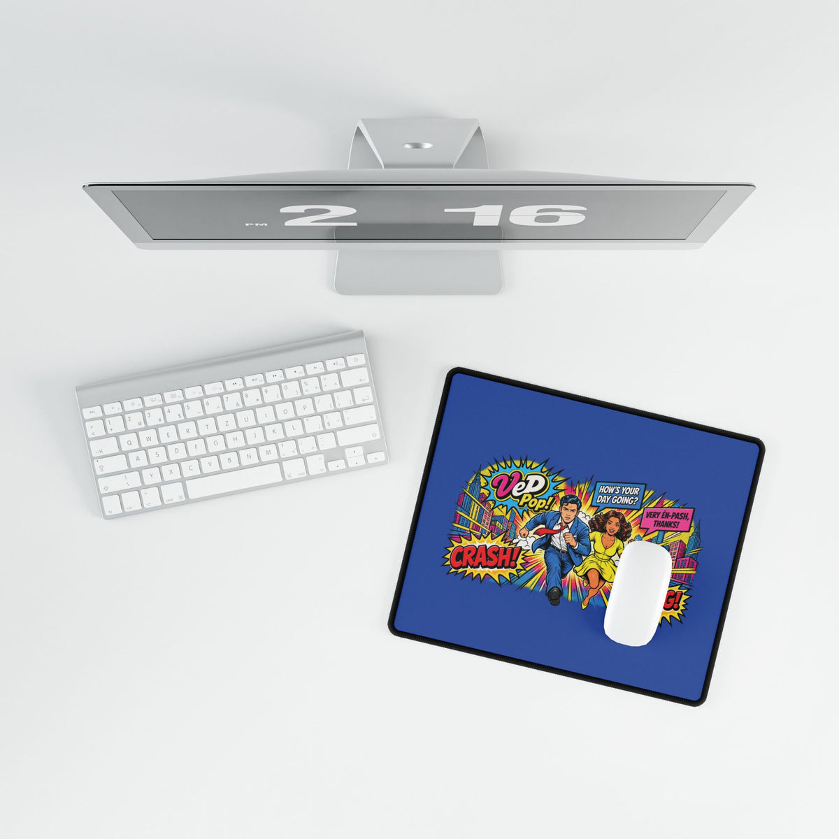 Retro Comic Pop Art Desk Mat — "How's Your Day Going?" Gaming & Office Mouse Pad