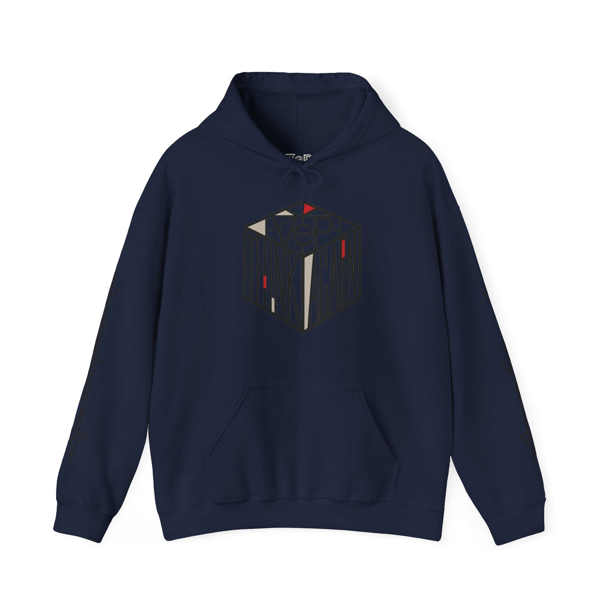 Think Again Cube Hoodie — Minimal Geometric Graphic Sweatshirt